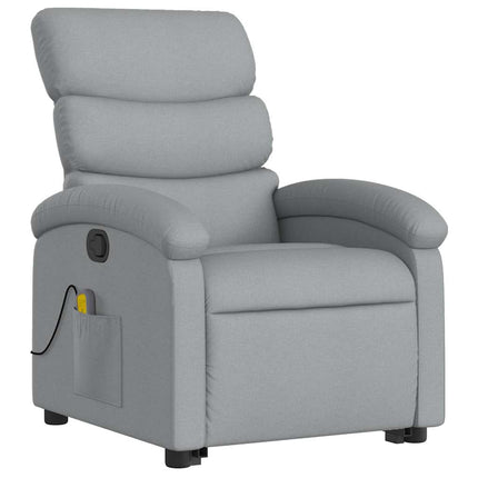 Massagefåtölj med uppresningshjälp ljusgrå tyg