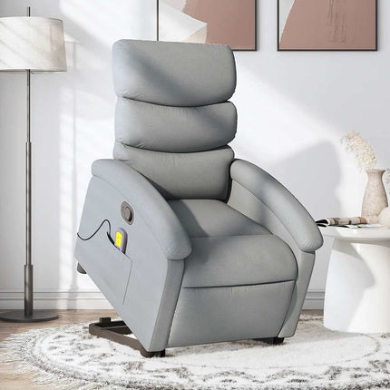 Massagefåtölj med uppresningshjälp ljusgrå tyg