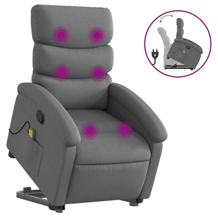 Massagefåtölj med uppresningshjälp mörkgrå tyg