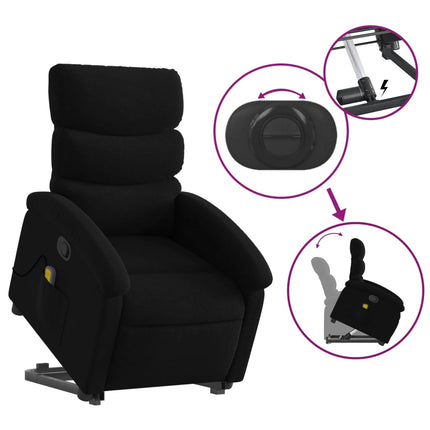 Massagefåtölj med uppresningshjälp svart tyg
