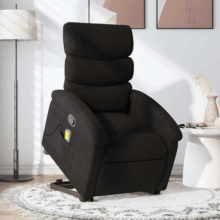 Massagefåtölj med uppresningshjälp svart tyg