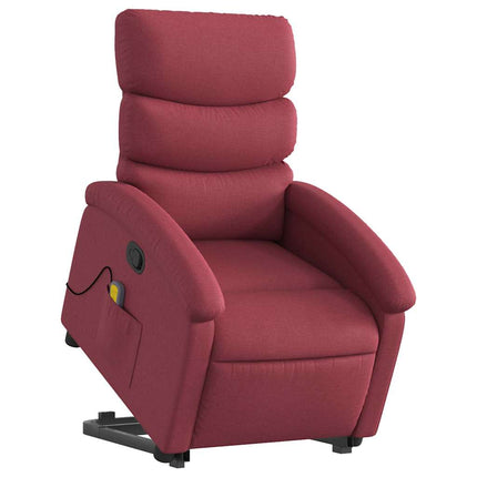 Massagefåtölj med uppresningshjälp vinröd tyg