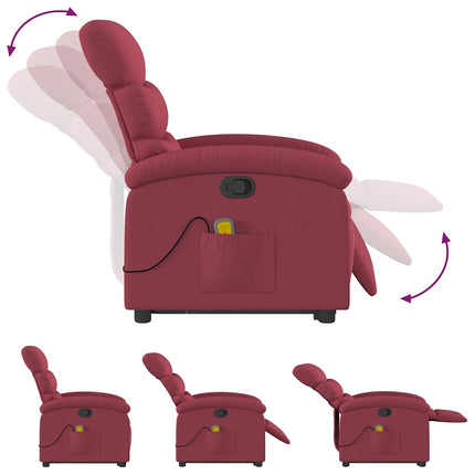 Massagefåtölj med uppresningshjälp vinröd tyg
