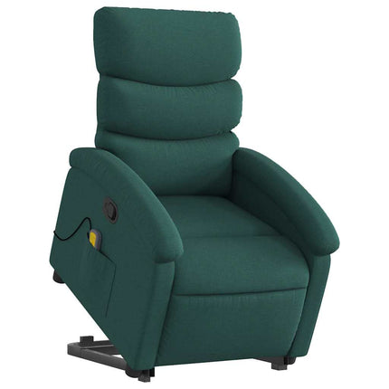 Massagefåtölj med uppresningshjälp mörkgrön tyg
