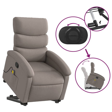 Massagefåtölj med uppresningshjälp taupe tyg