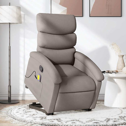 Massagefåtölj med uppresningshjälp taupe tyg