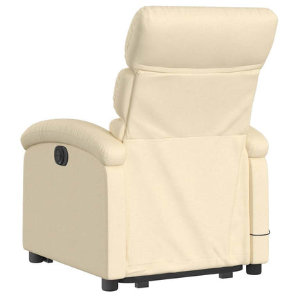 Massagefåtölj med uppresningshjälp gräddvit tyg