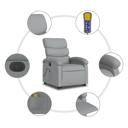 Elektrisk massagefåtölj med uppresningshjälp ljusgrå tyg