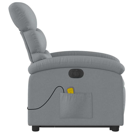 Elektrisk massagefåtölj med uppresningshjälp ljusgrå tyg