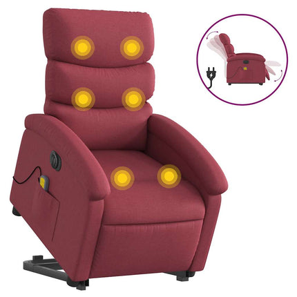 Elektrisk massagefåtölj med uppresningshjälp vinröd tyg