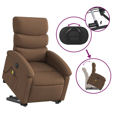 Elektrisk massagefåtölj med uppresningshjälp brun tyg