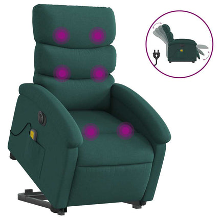 Elektrisk massagefåtölj med uppresningshjälp mörkgrön tyg