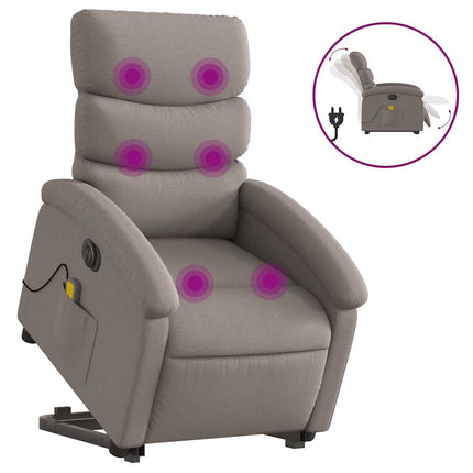 Elektrisk massagefåtölj med uppresningshjälp taupe tyg