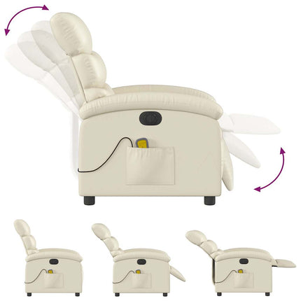 Elektrisk massagefåtölj gräddvit konstläder
