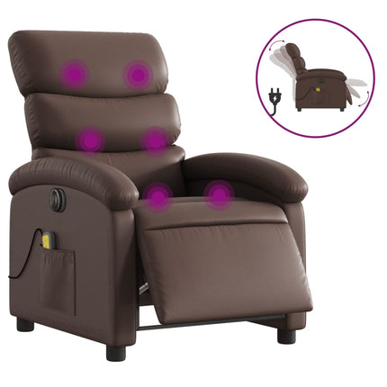 Elektrisk massagefåtölj brun konstläder