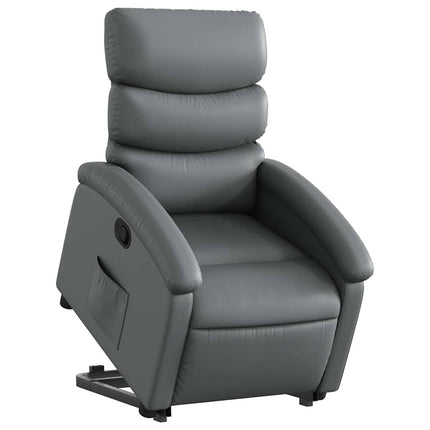 Reclinerfåtölj med uppresningshjälp grå konstläder
