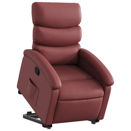 Reclinerfåtölj med uppresningshjälp vinröd konstläder