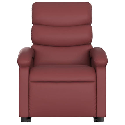 Reclinerfåtölj med uppresningshjälp vinröd konstläder