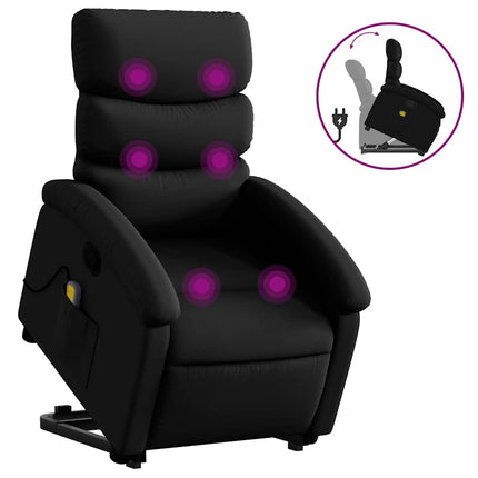 Massagefåtölj med uppresningshjälp svart konstläder
