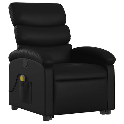 Massagefåtölj med uppresningshjälp svart konstläder