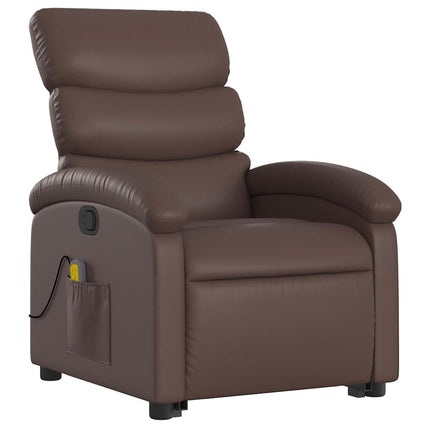 Massagefåtölj med uppresningshjälp brun konstläder
