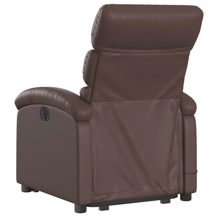 Massagefåtölj med uppresningshjälp brun konstläder