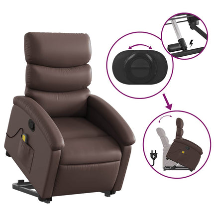 Massagefåtölj med uppresningshjälp brun konstläder