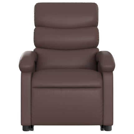 Massagefåtölj med uppresningshjälp brun konstläder