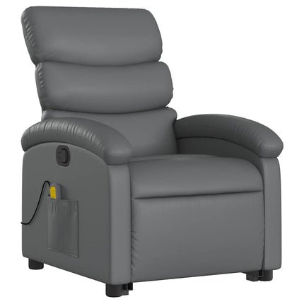 Massagefåtölj med uppresningshjälp Grå konstläder