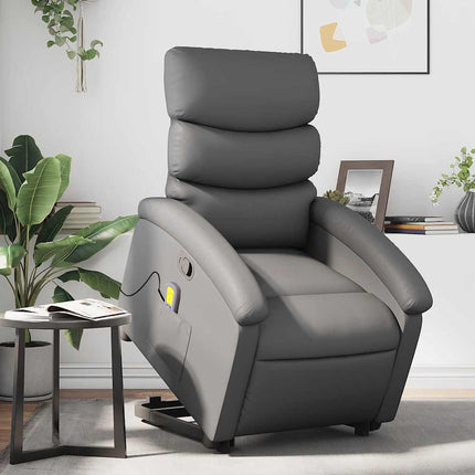 Massagefåtölj med uppresningshjälp Grå konstläder