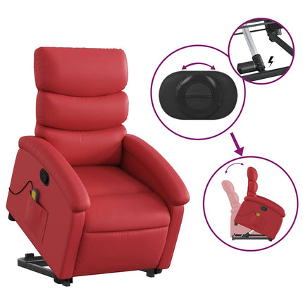 Massagefåtölj med uppresningshjälp röd konstläder
