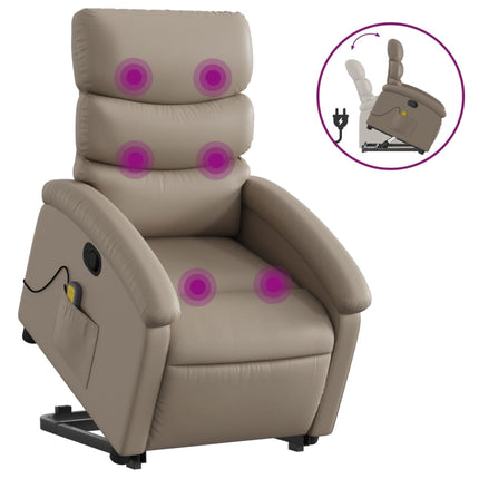Massagefåtölj med uppresningshjälp cappuccino konstläder