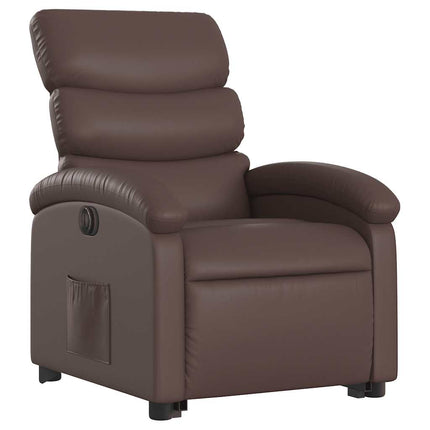 Reclinerfåtölj med uppresningshjälp brun konstläder