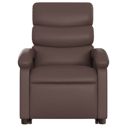 Reclinerfåtölj med uppresningshjälp brun konstläder