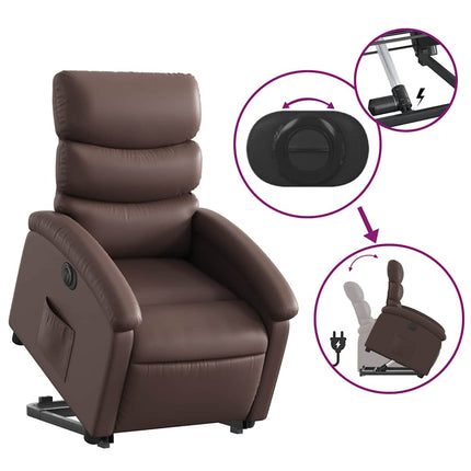 Reclinerfåtölj med uppresningshjälp brun konstläder