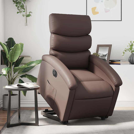 Reclinerfåtölj med uppresningshjälp brun konstläder