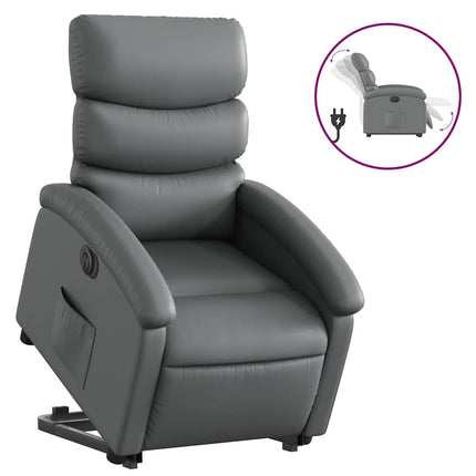 Reclinerfåtölj med uppresningshjälp grå konstläder