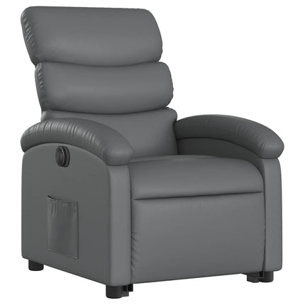 Reclinerfåtölj med uppresningshjälp grå konstläder