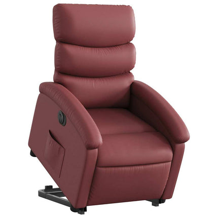 Reclinerfåtölj med uppresningshjälp vinröd konstläder