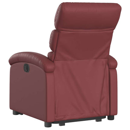 Reclinerfåtölj med uppresningshjälp vinröd konstläder