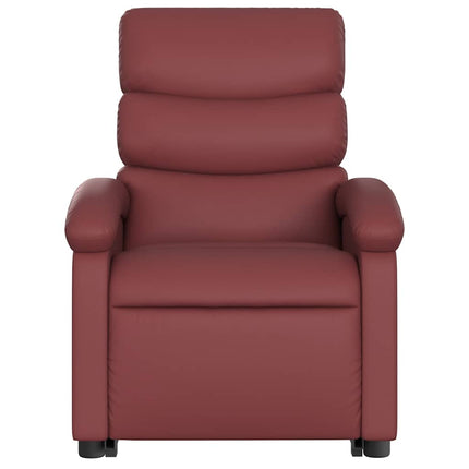 Reclinerfåtölj med uppresningshjälp vinröd konstläder