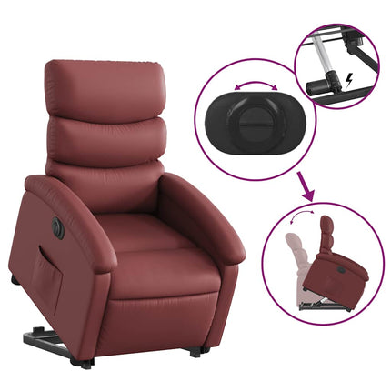 Reclinerfåtölj med uppresningshjälp vinröd konstläder