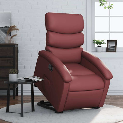 Reclinerfåtölj med uppresningshjälp vinröd konstläder