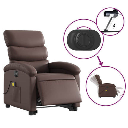 Massagefåtölj med uppresningshjälp brun konstläder