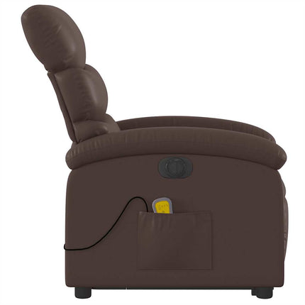 Massagefåtölj med uppresningshjälp brun konstläder