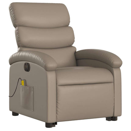 Massagefåtölj med uppresningshjälp cappuccino konstläder