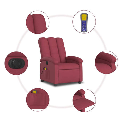 Elektrisk massagefåtölj vinröd tyg
