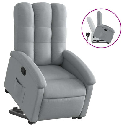 Reclinerfåtölj med uppresningshjälp ljusgrå tyg