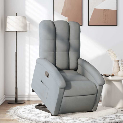 Reclinerfåtölj med uppresningshjälp ljusgrå tyg