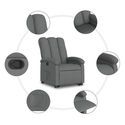 Reclinerfåtölj med uppresningshjälp mörkgrå tyg